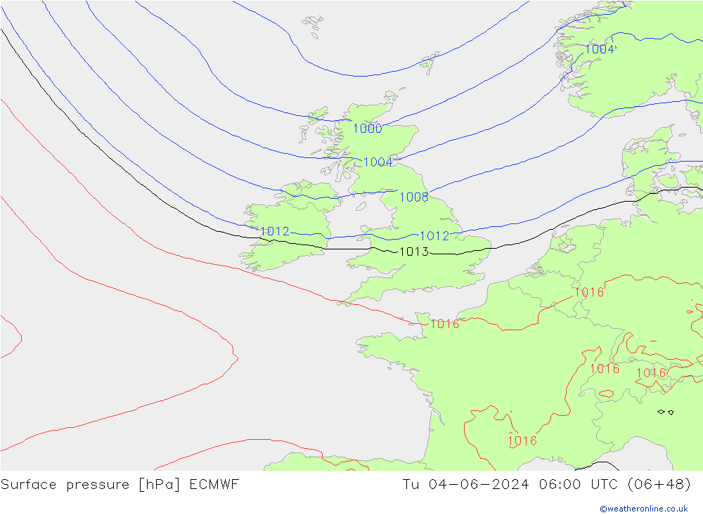 Surface pressure ECMWF Tu 04.06.2024 06 UTC