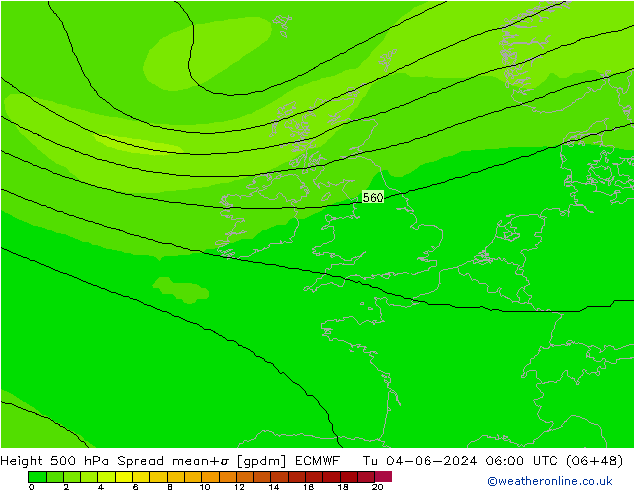 Height 500 hPa Spread ECMWF Tu 04.06.2024 06 UTC