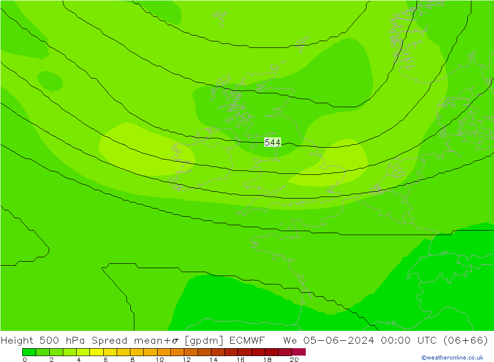 Height 500 hPa Spread ECMWF mer 05.06.2024 00 UTC