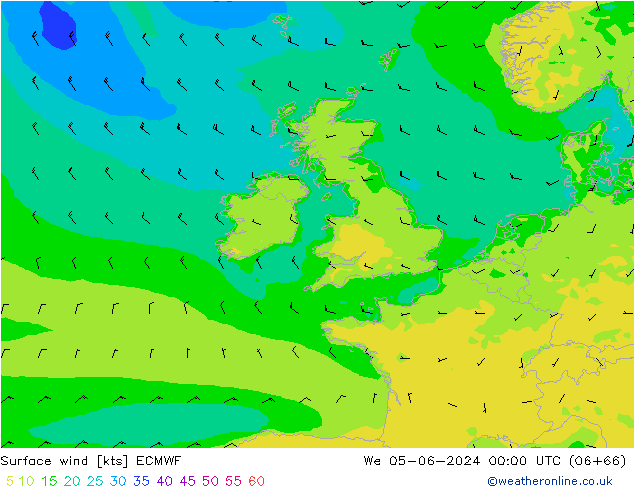 Bodenwind ECMWF Mi 05.06.2024 00 UTC