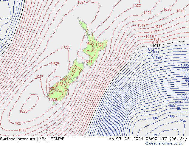 Surface pressure ECMWF Mo 03.06.2024 06 UTC