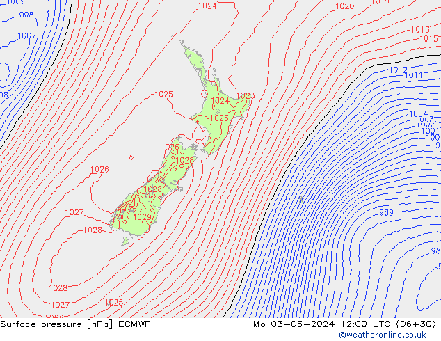 Atmosférický tlak ECMWF Po 03.06.2024 12 UTC