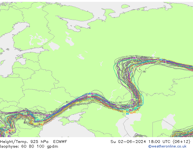 Height/Temp. 925 hPa ECMWF Su 02.06.2024 18 UTC