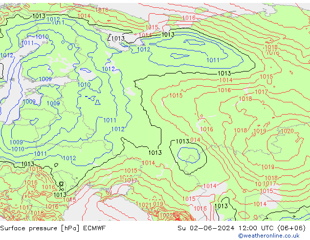 Surface pressure ECMWF Su 02.06.2024 12 UTC