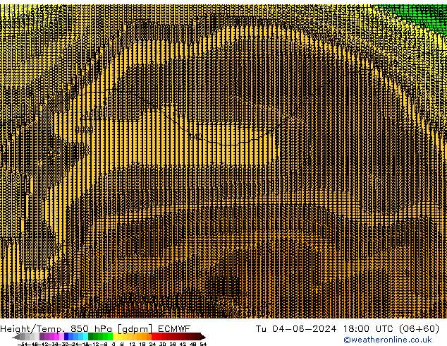 Height/Temp. 850 hPa ECMWF Út 04.06.2024 18 UTC