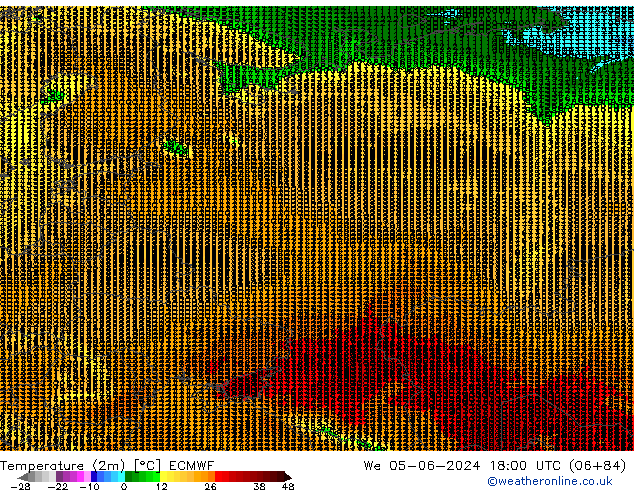 Temperatuurkaart (2m) ECMWF wo 05.06.2024 18 UTC