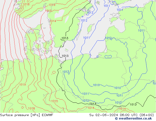 Yer basıncı ECMWF Paz 02.06.2024 06 UTC