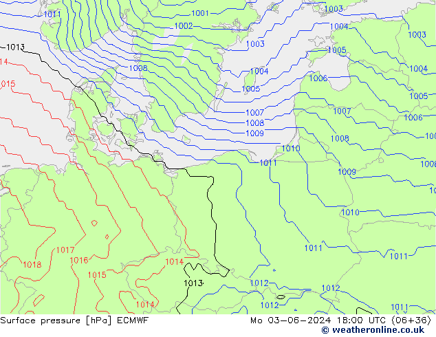 Pressione al suolo ECMWF lun 03.06.2024 18 UTC