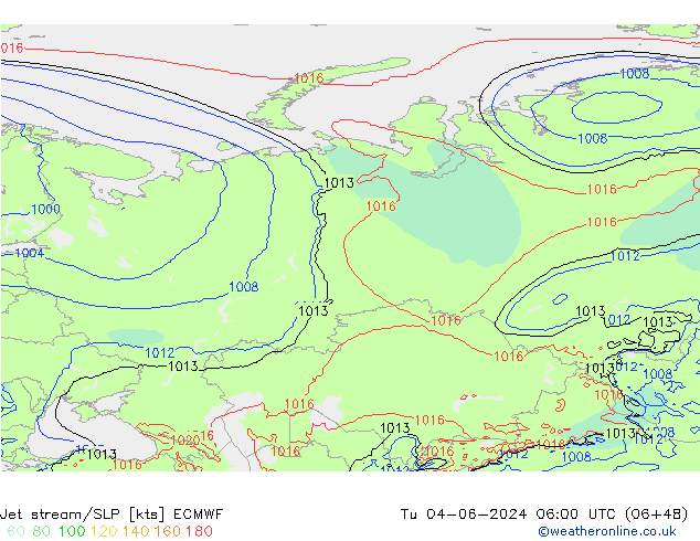 джет/приземное давление ECMWF вт 04.06.2024 06 UTC