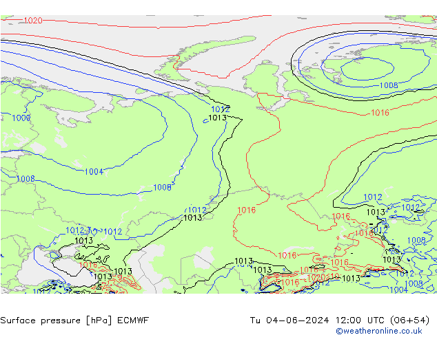 Surface pressure ECMWF Tu 04.06.2024 12 UTC