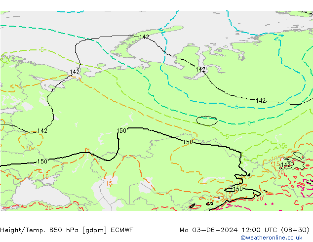 Yükseklik/Sıc. 850 hPa ECMWF Pzt 03.06.2024 12 UTC