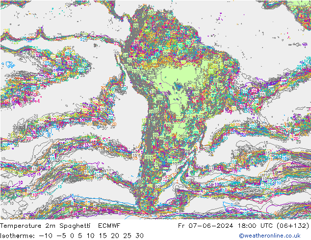 Temperatuurkaart Spaghetti ECMWF vr 07.06.2024 18 UTC