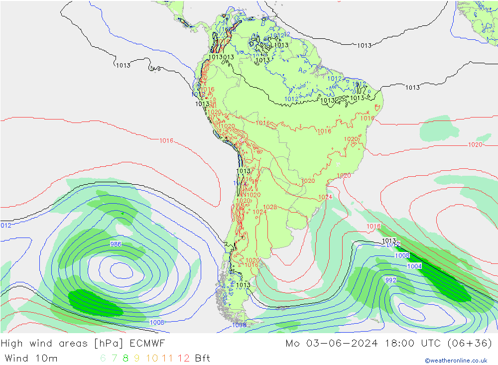 High wind areas ECMWF пн 03.06.2024 18 UTC