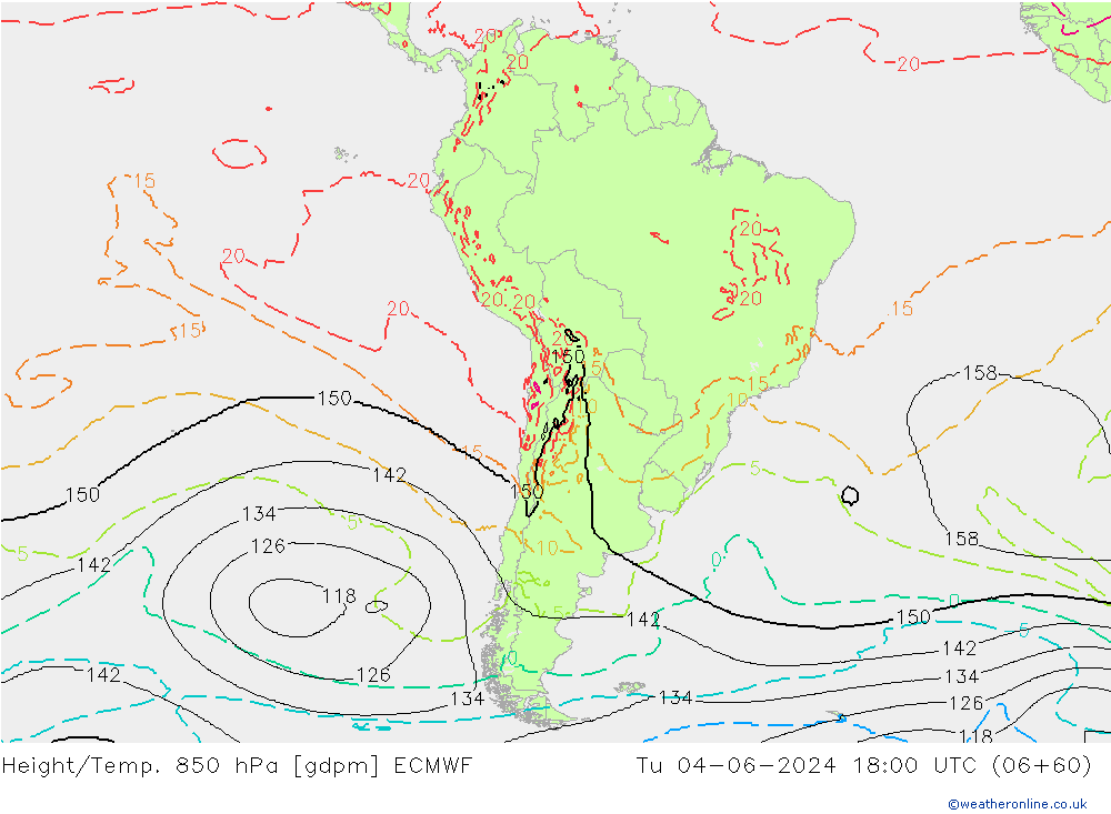 Height/Temp. 850 hPa ECMWF Ter 04.06.2024 18 UTC