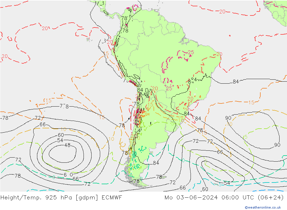 Géop./Temp. 925 hPa ECMWF lun 03.06.2024 06 UTC