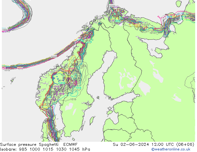 Bodendruck Spaghetti ECMWF So 02.06.2024 12 UTC