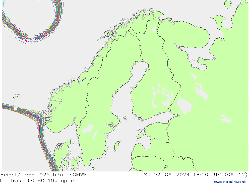 Height/Temp. 925 hPa ECMWF Dom 02.06.2024 18 UTC