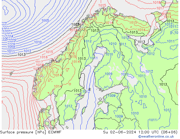 Presión superficial ECMWF dom 02.06.2024 12 UTC