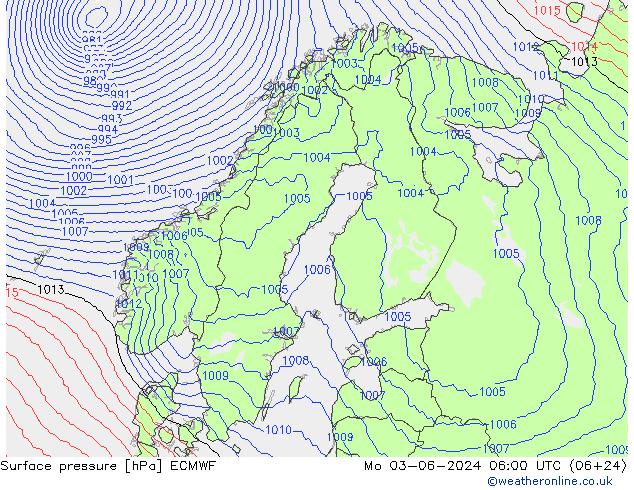 Atmosférický tlak ECMWF Po 03.06.2024 06 UTC