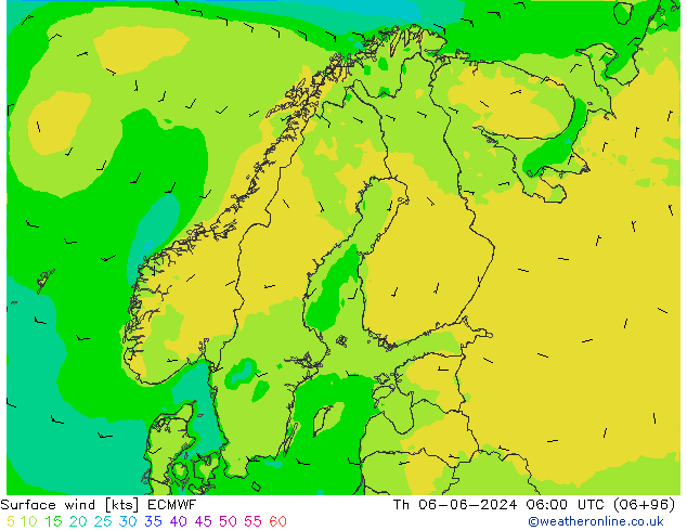 ветер 10 m ECMWF чт 06.06.2024 06 UTC