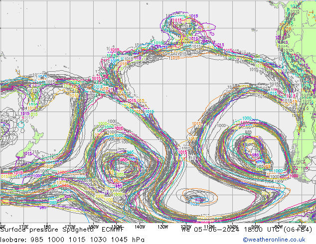 Surface pressure Spaghetti ECMWF We 05.06.2024 18 UTC