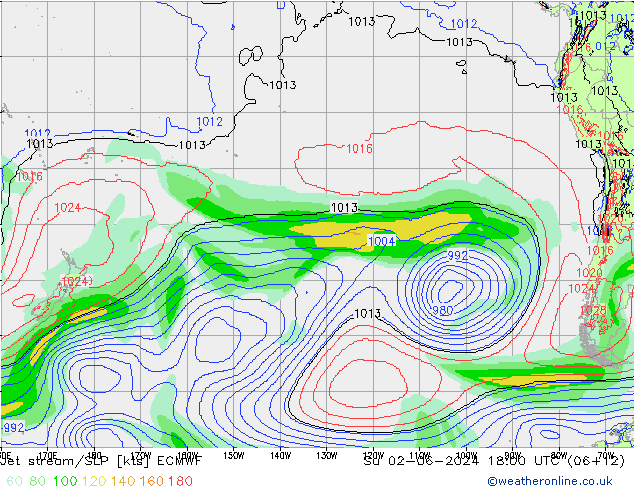 Straalstroom/SLP ECMWF zo 02.06.2024 18 UTC