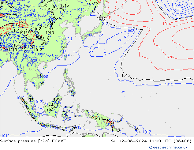 Atmosférický tlak ECMWF Ne 02.06.2024 12 UTC