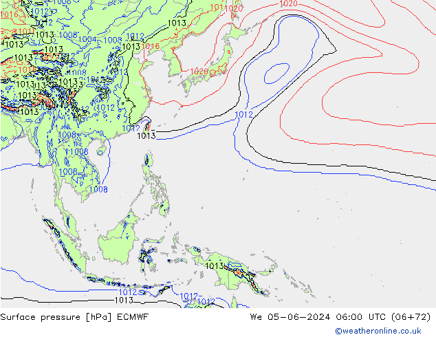 Presión superficial ECMWF mié 05.06.2024 06 UTC