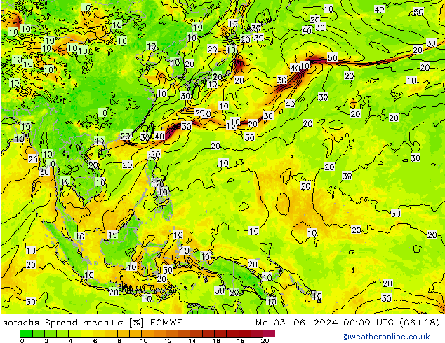 Isotachen Spread ECMWF ma 03.06.2024 00 UTC