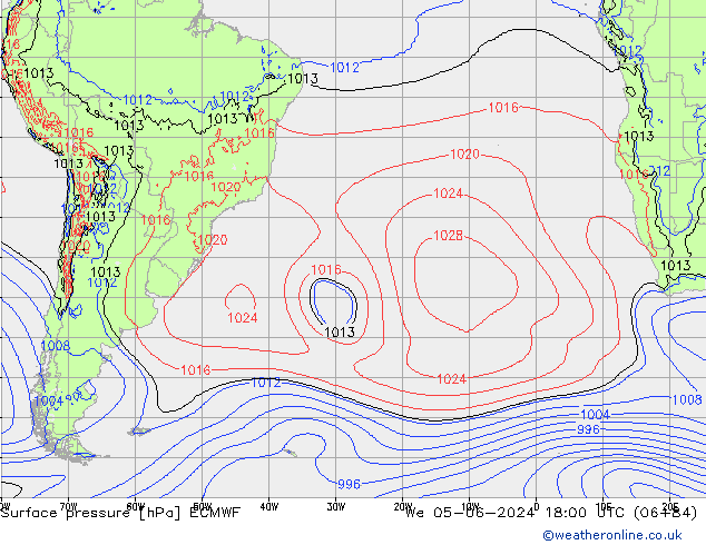 Presión superficial ECMWF mié 05.06.2024 18 UTC