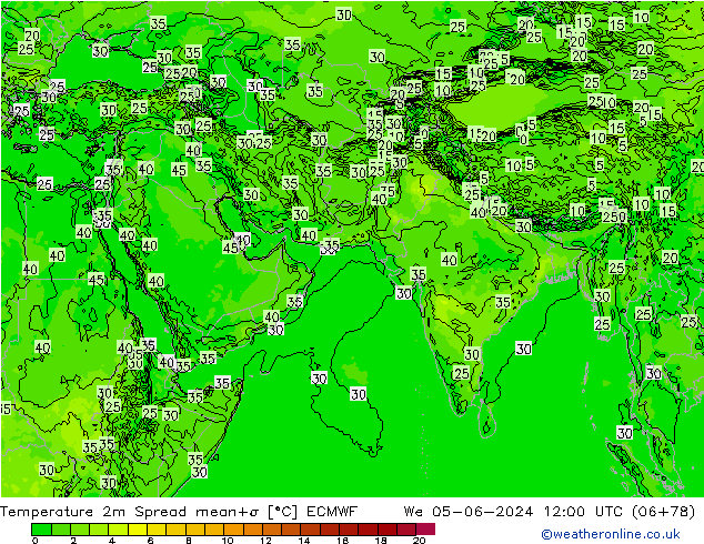 Temperatuurkaart Spread ECMWF wo 05.06.2024 12 UTC