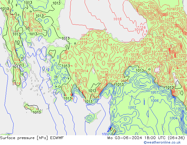 Atmosférický tlak ECMWF Po 03.06.2024 18 UTC