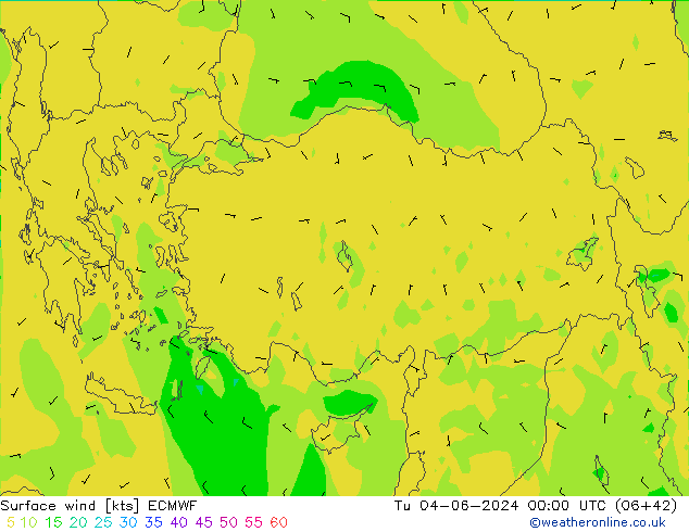 Vento 10 m ECMWF mar 04.06.2024 00 UTC