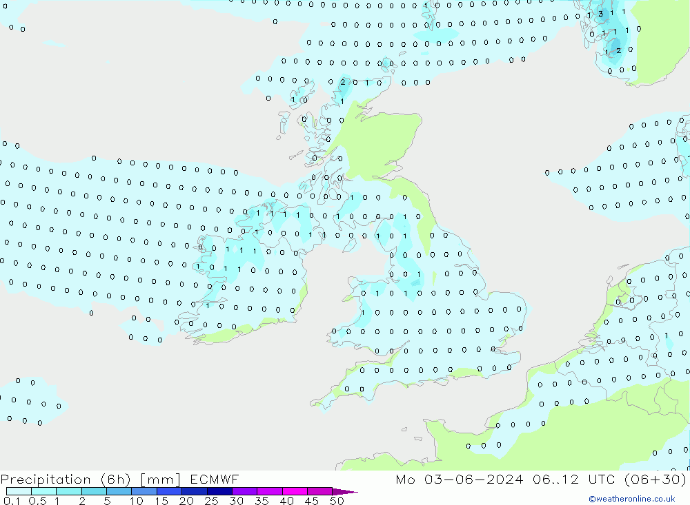 Precipitation (6h) ECMWF Mo 03.06.2024 12 UTC