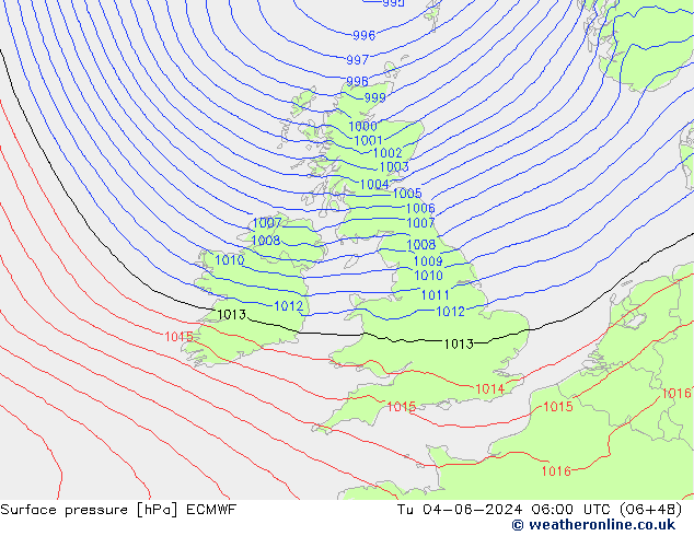 Atmosférický tlak ECMWF Út 04.06.2024 06 UTC