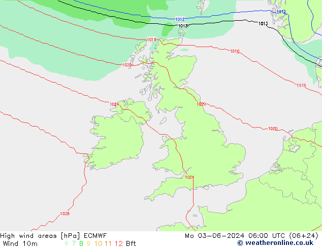 High wind areas ECMWF lun 03.06.2024 06 UTC