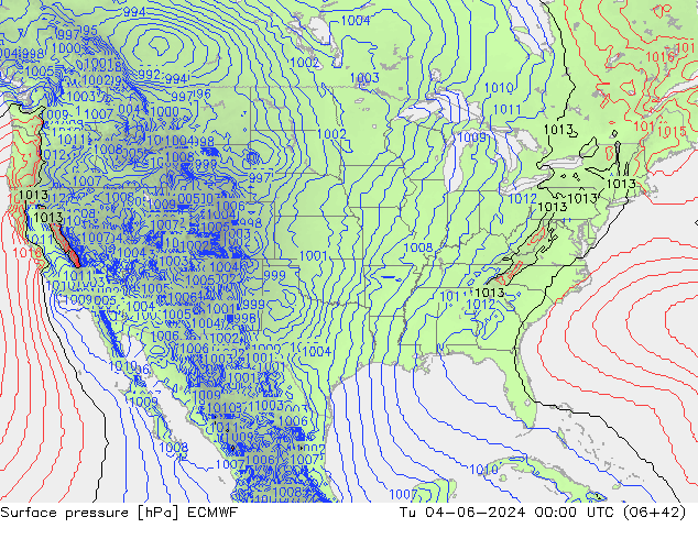 Surface pressure ECMWF Tu 04.06.2024 00 UTC