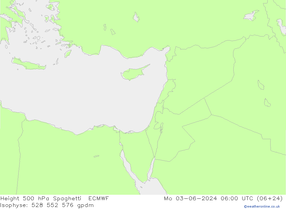 Height 500 гПа Spaghetti ECMWF пн 03.06.2024 06 UTC