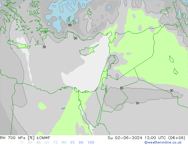 Humidité rel. 700 hPa ECMWF dim 02.06.2024 12 UTC