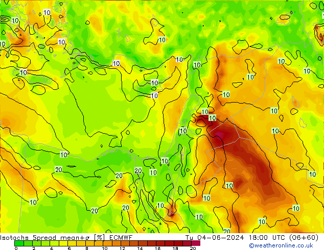 Isotachs Spread ECMWF Tu 04.06.2024 18 UTC