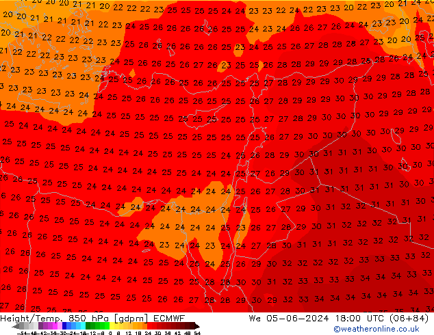 Height/Temp. 850 hPa ECMWF  05.06.2024 18 UTC