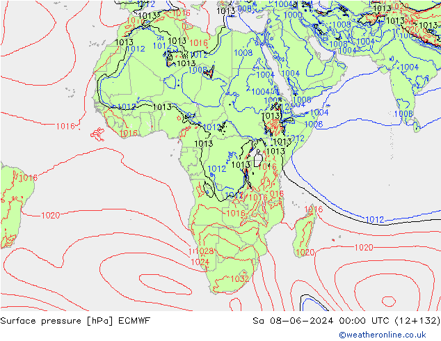 Surface pressure ECMWF Sa 08.06.2024 00 UTC