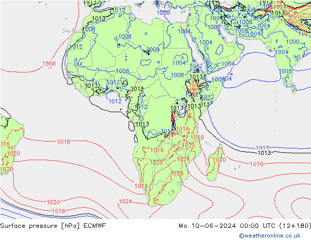 Surface pressure ECMWF Mo 10.06.2024 00 UTC