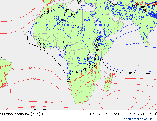 Presión superficial ECMWF lun 17.06.2024 12 UTC