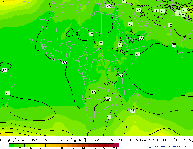 Height/Temp. 925 hPa ECMWF Po 10.06.2024 12 UTC