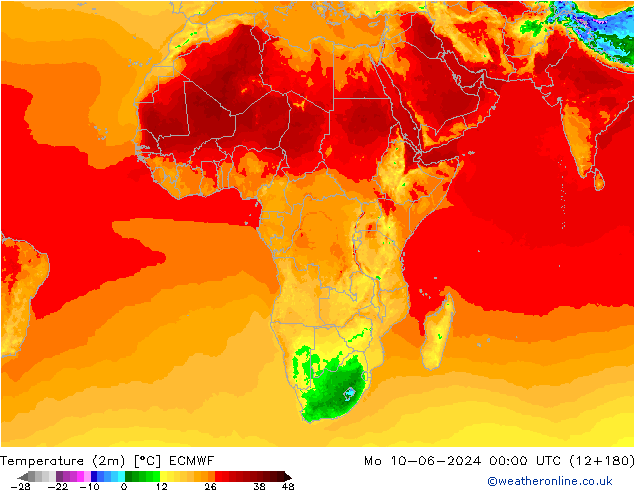 Temperatuurkaart (2m) ECMWF ma 10.06.2024 00 UTC