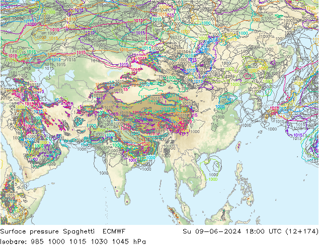 pressão do solo Spaghetti ECMWF Dom 09.06.2024 18 UTC