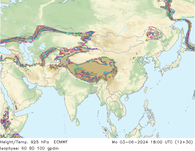 Height/Temp. 925 hPa ECMWF Mo 03.06.2024 18 UTC