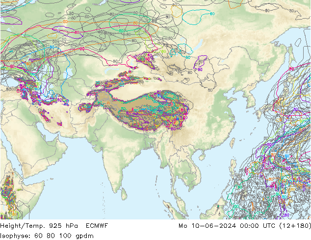 Height/Temp. 925 гПа ECMWF пн 10.06.2024 00 UTC