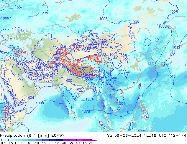 Precipitação (6h) ECMWF Dom 09.06.2024 18 UTC